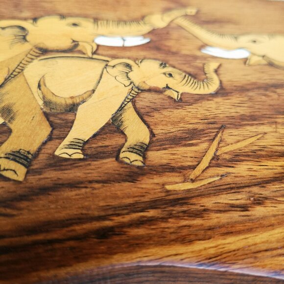 Vintage Handmade Marquetry Wooden Elephant Wall Picture 14"x6" Etched Carved - Picture 11 of 14